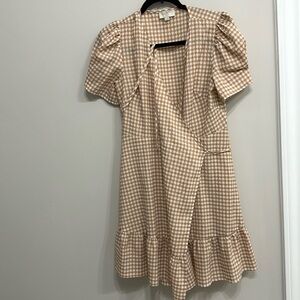 Loft Outlet Gingham Puffed Sleeve Wrap Dress